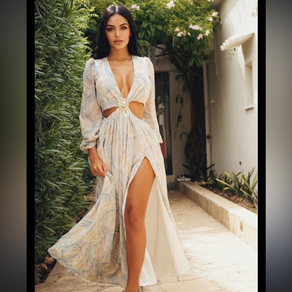 Fashion Nova Women’s Eternal Beauty Marble Ethereal Maxi Dress NWT Size Large